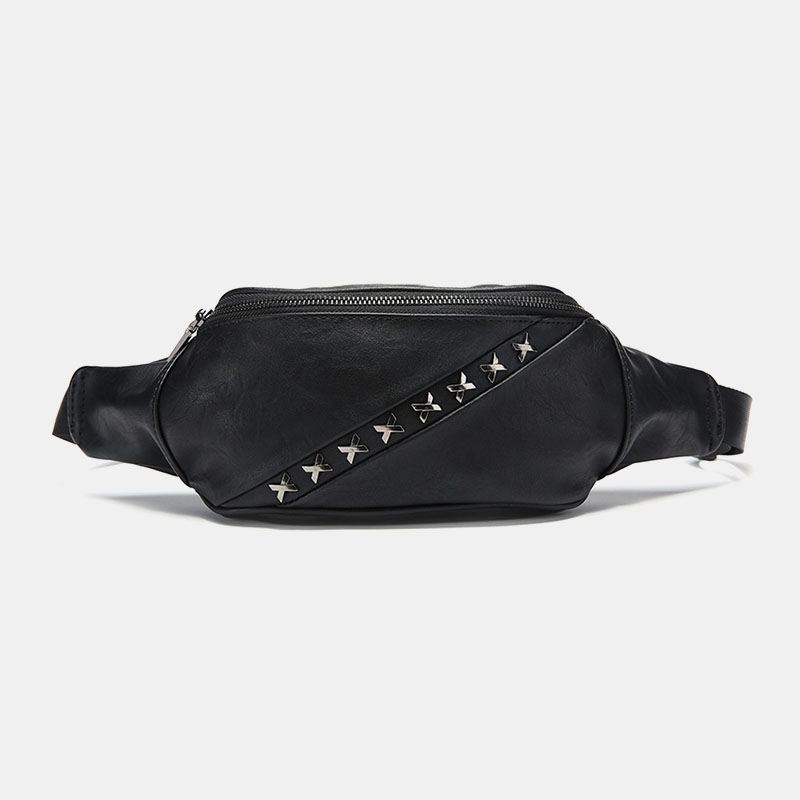 Mænd Pu-læder Multifunktion Anti-tyveri Lomme Taljetaske All-match Nitte Dekorer Vandtæt Brysttaske Crossbody Taske