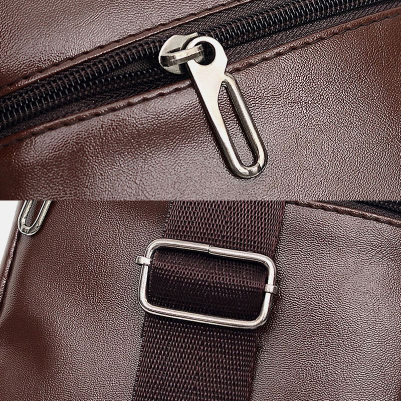 Mænd Pu Læder Øretelefon Hul Multi-carry Vandtæt Crossbody Bag Brysttaske Sling Bag