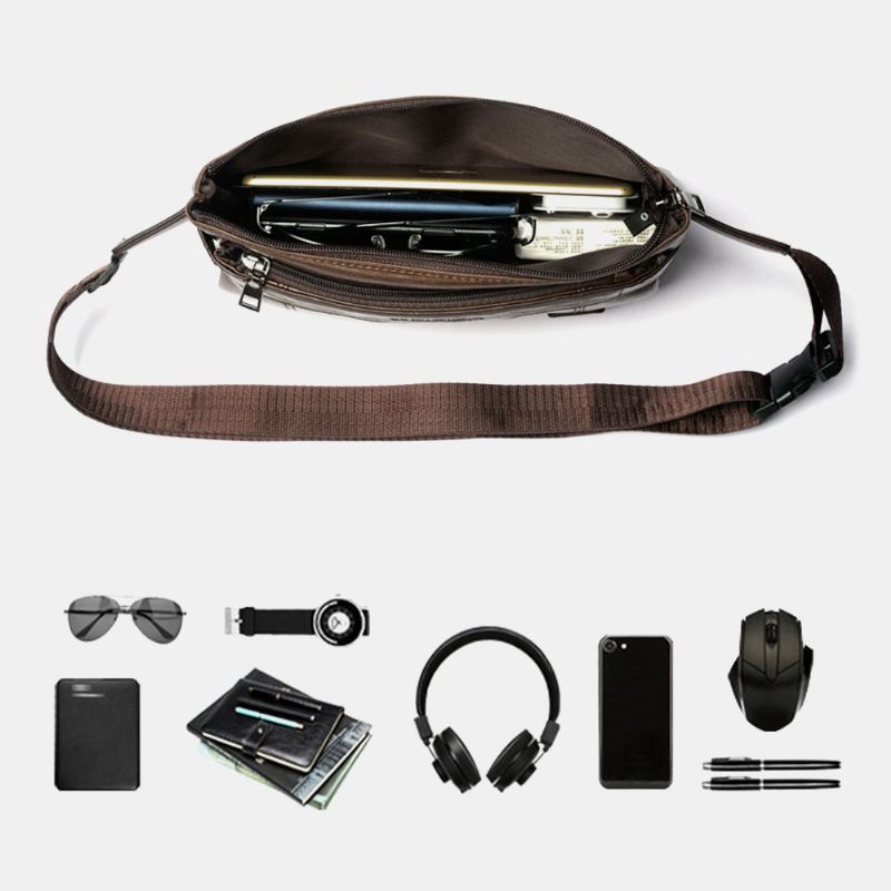 Mænd Pu-læder Vandtæt Brysttaske Med Stor Kapacitet Outdoor Outing 6.5 Tommer Telefontaske Crossbody-tasker Skuldertaske