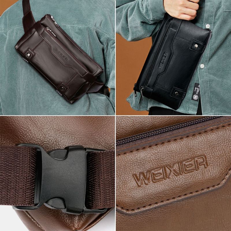 Mænd Pu-læder Vandtæt Brysttaske Med Stor Kapacitet Outdoor Outing 6.5 Tommer Telefontaske Crossbody-tasker Skuldertaske