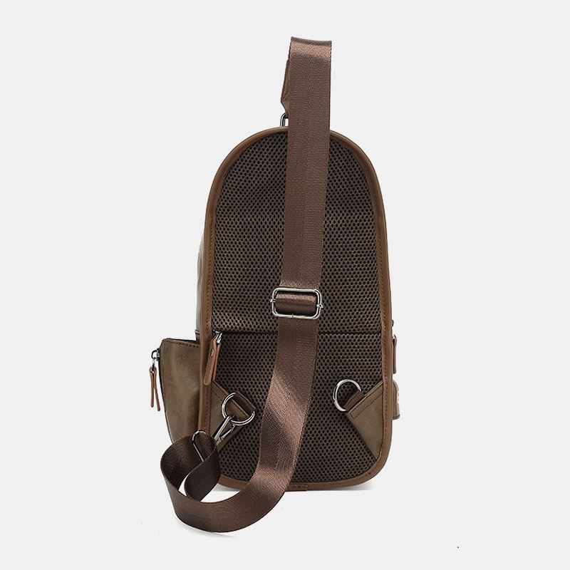Mænd Pu-læder Vintage Multifunktions Øretelefon Hul Usb-opladning Crossbody-taske Brysttaske Sling Bag