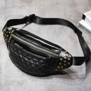 Mænd Pu-lædernitter Dekorer Rhombus-syning Vandtæt Brysttaske Stor Kapacitet Crossbody-skuldertaske
