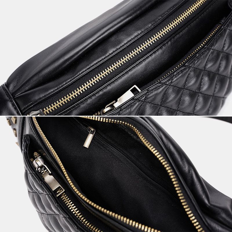 Mænd Pu-lædernitter Dekorer Rhombus-syning Vandtæt Brysttaske Stor Kapacitet Crossbody-skuldertaske