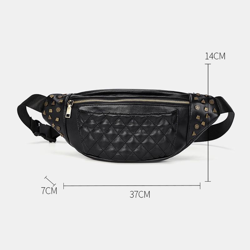 Mænd Pu-lædernitter Dekorer Rhombus-syning Vandtæt Brysttaske Stor Kapacitet Crossbody-skuldertaske