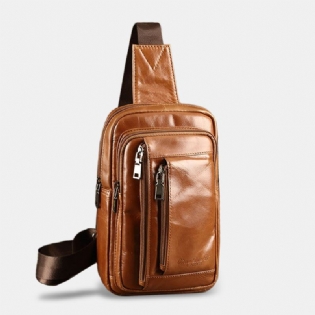 Mænd Retro Blødt Læder Multi-lomme Brysttaske Multifunktions Messenger Taske Med Stor Kapacitet Enkelt Skuldertaske