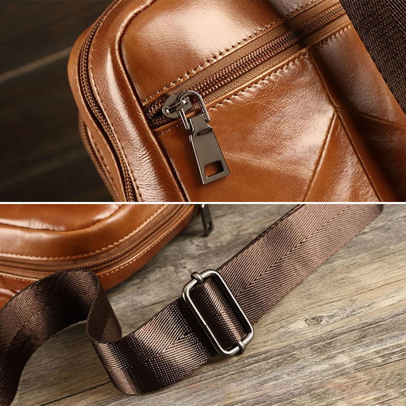 Mænd Retro Blødt Læder Multi-lomme Brysttaske Multifunktions Messenger Taske Med Stor Kapacitet Enkelt Skuldertaske
