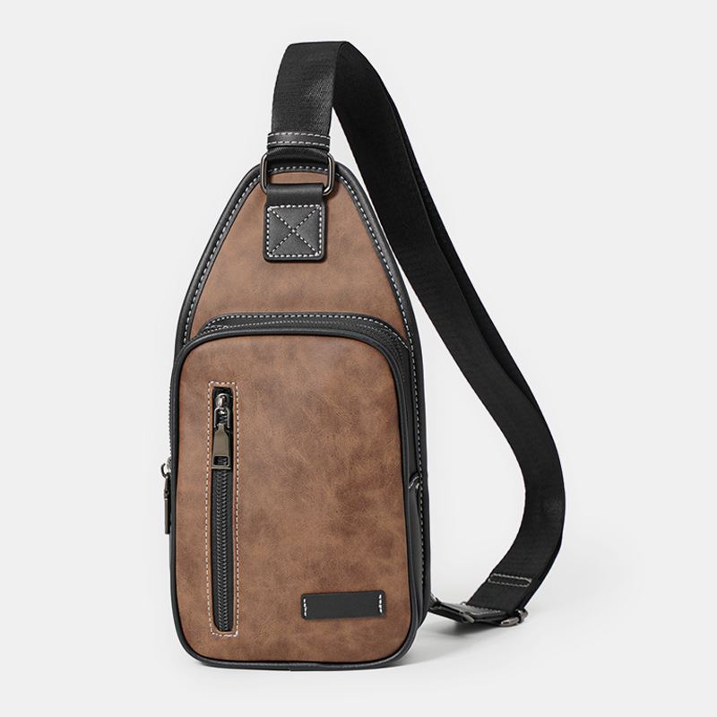 Mænd Retro Casual Vandtæt Multifunktion Multi-pocket Brysttaske Pu Blødt Læder Crossbody Skuldertaske
