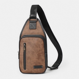 Mænd Retro Casual Vandtæt Multifunktion Multi-pocket Brysttaske Pu Blødt Læder Crossbody Skuldertaske