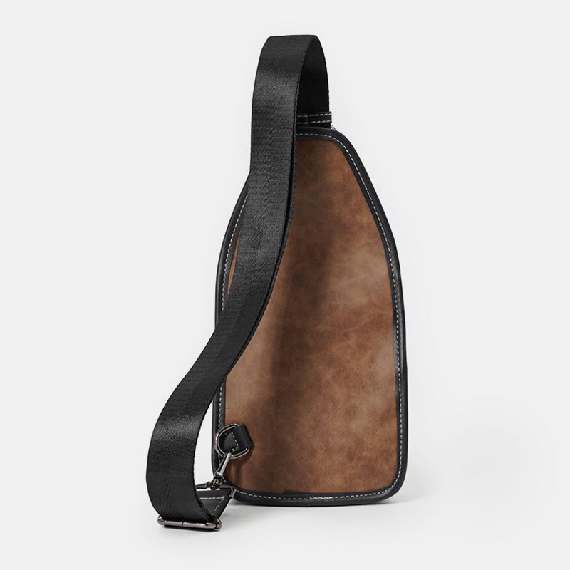 Mænd Retro Casual Vandtæt Multifunktion Multi-pocket Brysttaske Pu Blødt Læder Crossbody Skuldertaske
