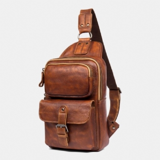 Mænd Rub Farve Kunstlæder Multifunktion Multi-lommer Brysttaske Vintage Large Capacity Crossbody Tasker