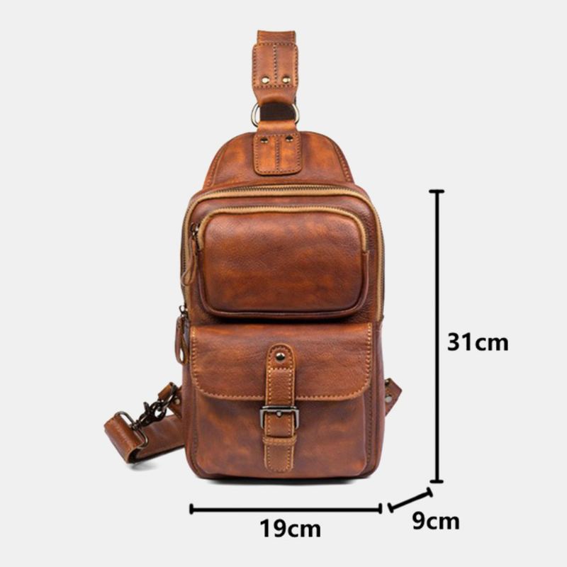 Mænd Rub Farve Kunstlæder Multifunktion Multi-lommer Brysttaske Vintage Large Capacity Crossbody Tasker