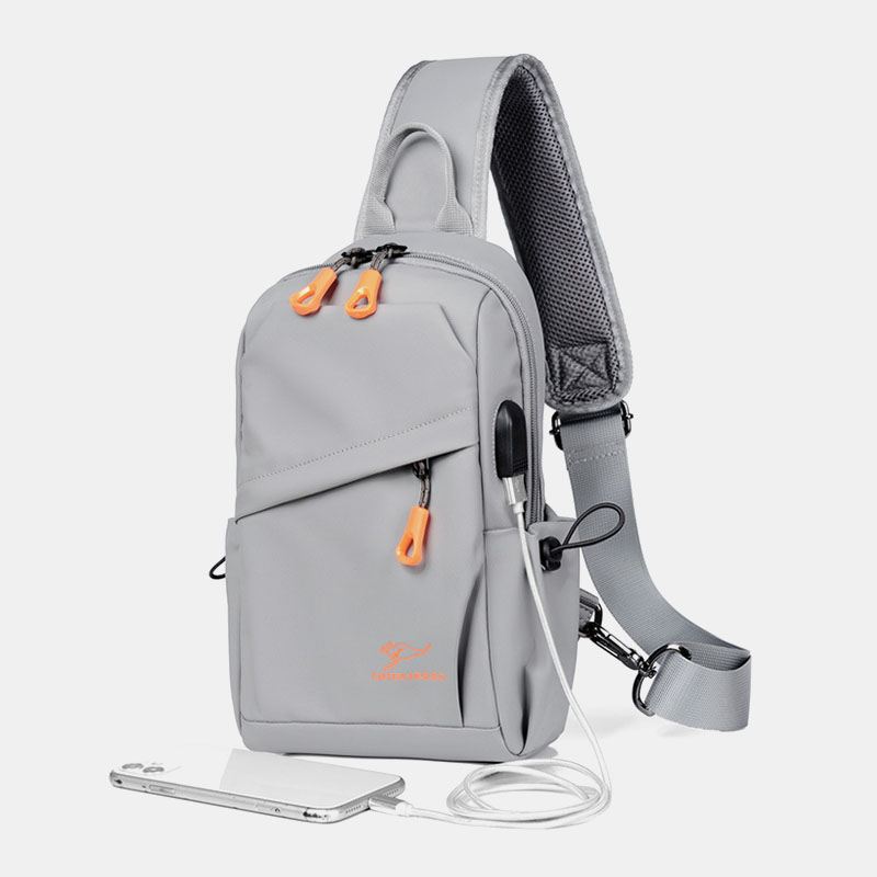 Mænd Stor Kapacitet Multi-pocket Vandtæt Brysttaske Casual Sport Usb-opladning Crossbody Skuldertaske