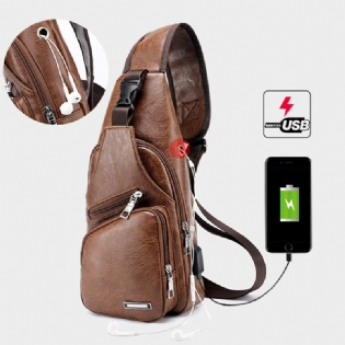 Mænd Udendørs Skulderbestandig Anti-tyveri Brysttaske Travel Daypack Med Usb-opladningsport
