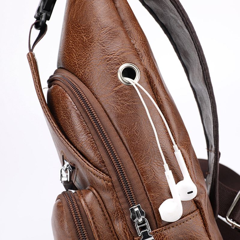 Mænd Udendørs Skulderbestandig Anti-tyveri Brysttaske Travel Daypack Med Usb-opladningsport