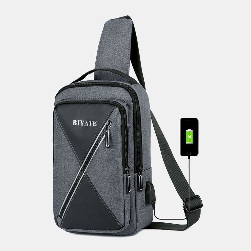 Mænd Usb-opladning Multi-pocket Brysttaske Oxford Skridsikker Slidbestandig Vandtæt Afslappet Skuldertaske Crossbody Tasker