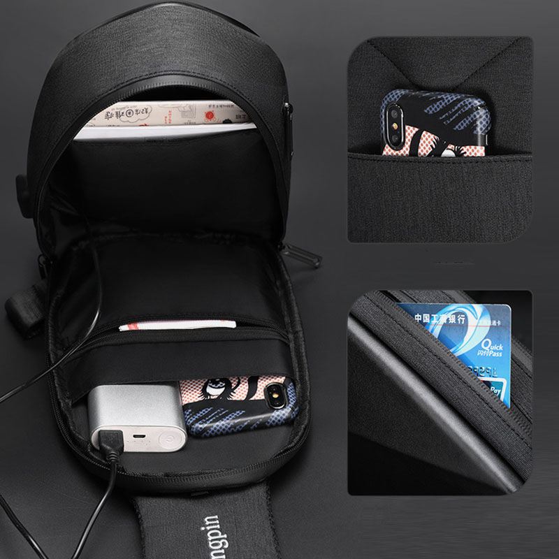 Unisex Klassisk 3d Rhombus Design Usb-opladningsbrysttaske Multi-lommer Vandtæt Bærbar All-match Crossbody-tasker Med Fuld Tekstur