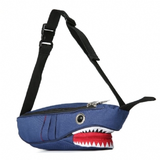 Unisex Lærred Haj-form Brysttaske Med Flere Lommer Tegneserie Casual Superblød Multifunktions-messenger-crossbody-tasker Med Stor Kapacitet Skuldertaske