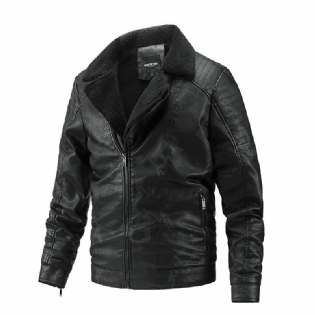 Efterår Vinter Lapel Herre Plus Velvet Motorcykel Læderjakke