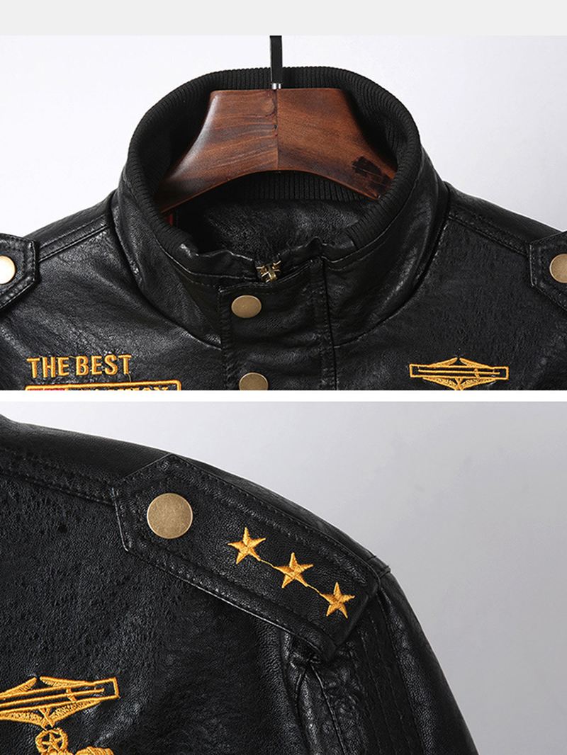 Herre Pu Læder Badge Zip Front Biker Jakker Med Klaplommer
