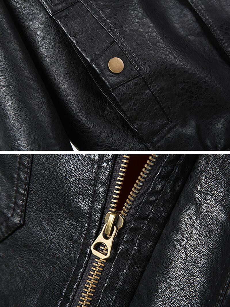Herre Pu Læder Badge Zip Front Biker Jakker Med Klaplommer