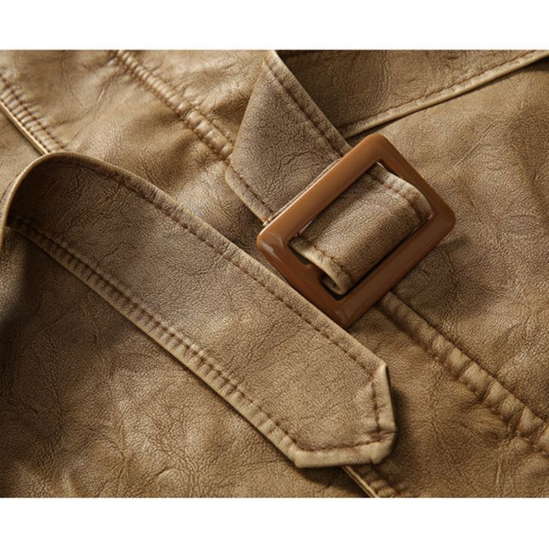 Herre Vintage Bælter Frakker Fleece Foret Udendørs Fortykket Vinter Varm Jakke