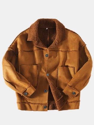 Herre Vintage Fleece Langærmet Dobbelt Store Lommer Frakker