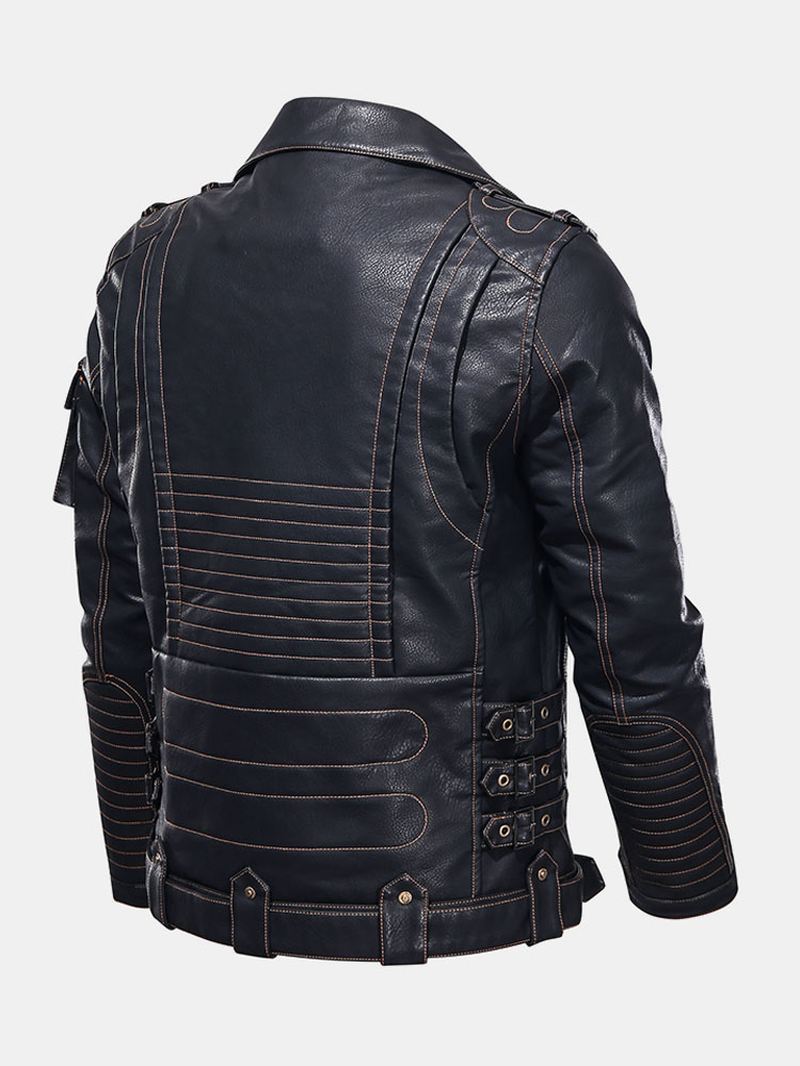 Mænd Zip-up Multi Pocket Pu Læder Motorcykeljakke