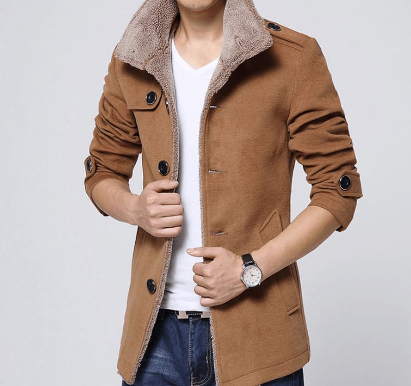 Slim-fit Plus Velvet Herrefrakke Koreansk Herre Vindjakke Lammeuld Herre Uldstof