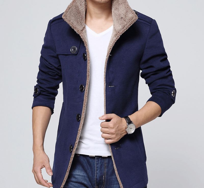Slim-fit Plus Velvet Herrefrakke Koreansk Herre Vindjakke Lammeuld Herre Uldstof