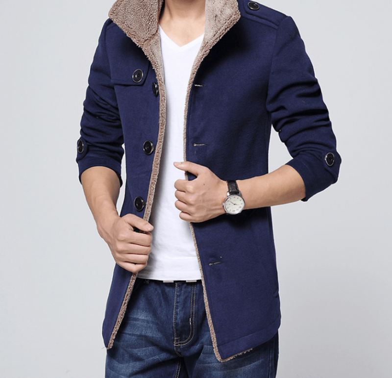 Slim-fit Plus Velvet Herrefrakke Koreansk Herre Vindjakke Lammeuld Herre Uldstof