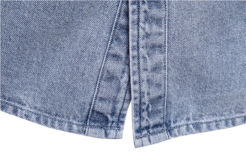 Vintage Jakke Europæisk Størrelse Lapel Washed Denim Top