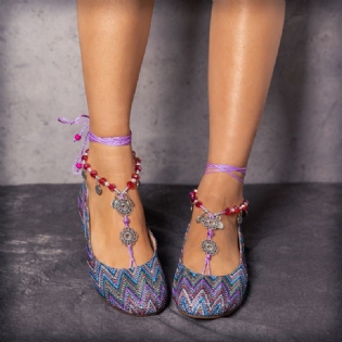 Bohemia Knitted Exotic Style Beaded Slip On Casual Flat Shoes