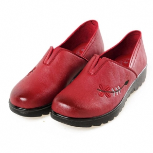 Broderi Blød Sål Casual Shoe Slip On Flat Loafers Til Kvinder