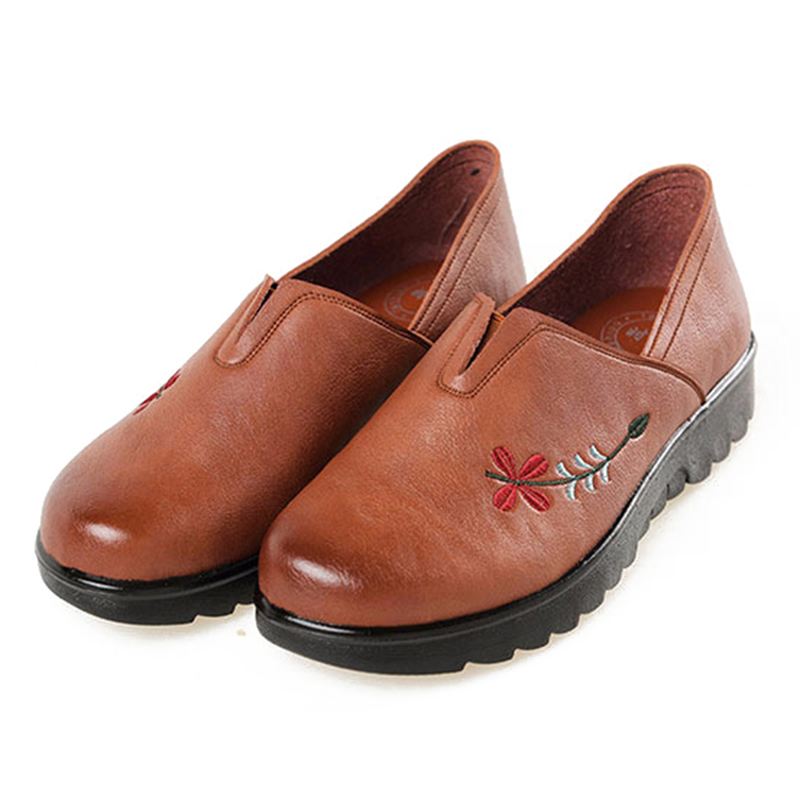 Broderi Blød Sål Casual Shoe Slip On Flat Loafers Til Kvinder