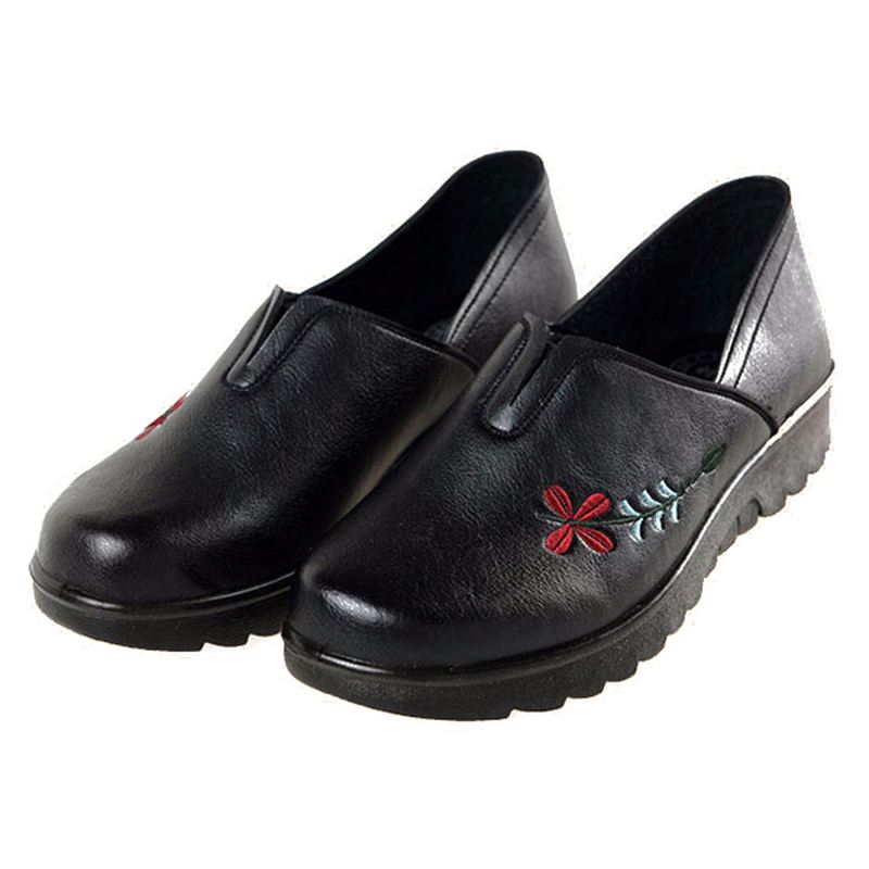 Broderi Blød Sål Casual Shoe Slip On Flat Loafers Til Kvinder