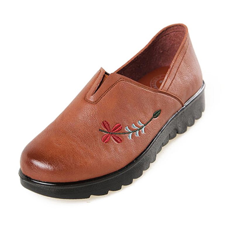 Broderi Blød Sål Casual Shoe Slip On Flat Loafers Til Kvinder