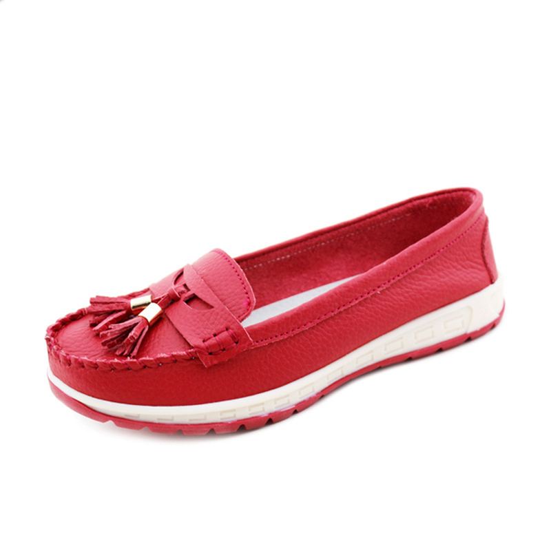 Casual Bløde Læderkvaster Flade Sko Slip-on Runde Toe Loafer Sko