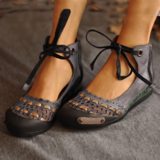 Casual Hollow Out Retro Flade Loafers Med Snørebånd I Ruskind