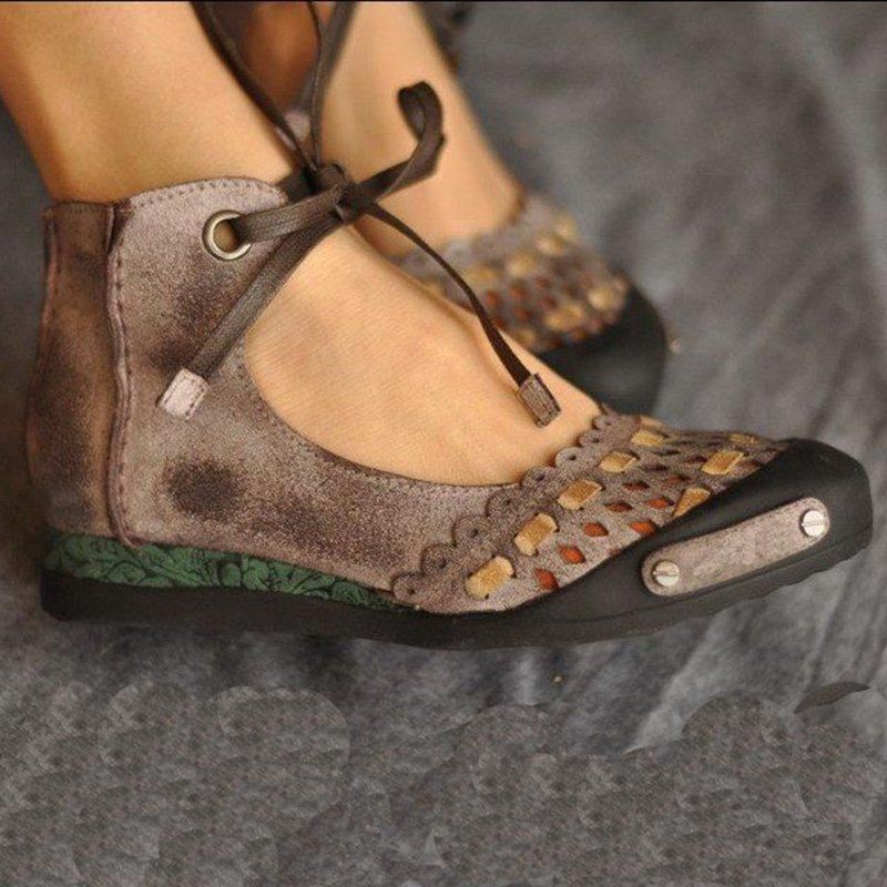 Casual Hollow Out Retro Flade Loafers Med Snørebånd I Ruskind
