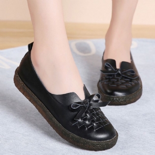 Dame Læder Slip-on Ensfarvet Vævet Sløjfe Asakuchi Flats Loafers Sko