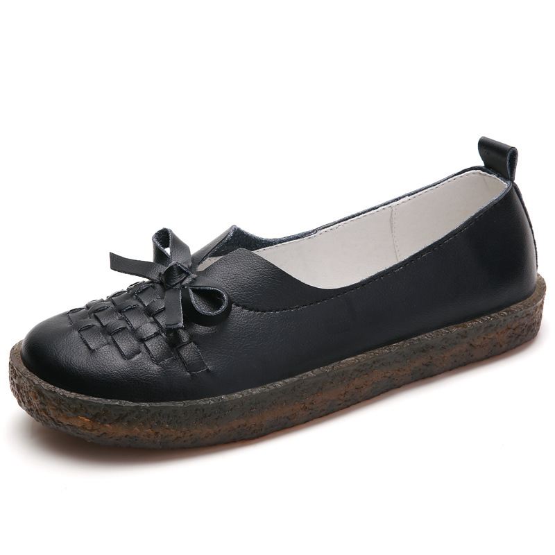 Dame Læder Slip-on Ensfarvet Vævet Sløjfe Asakuchi Flats Loafers Sko