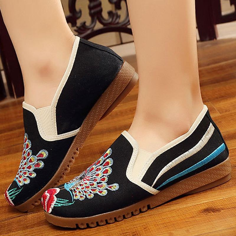 Dame Loafers Blomster Slip On Flat Casual Sko