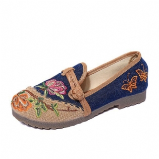 Kinesisk Blomst Broderede Retro Slip-on Flade Runde Tå Sko