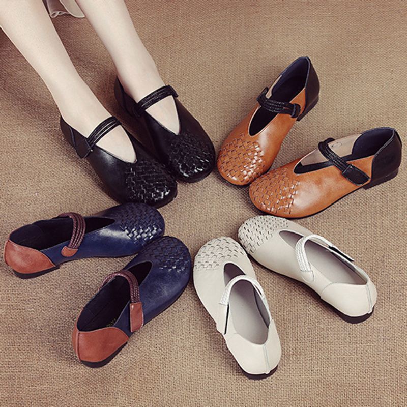 Kvinder Ægte Læder Strikket Casual Hook Loop Flats