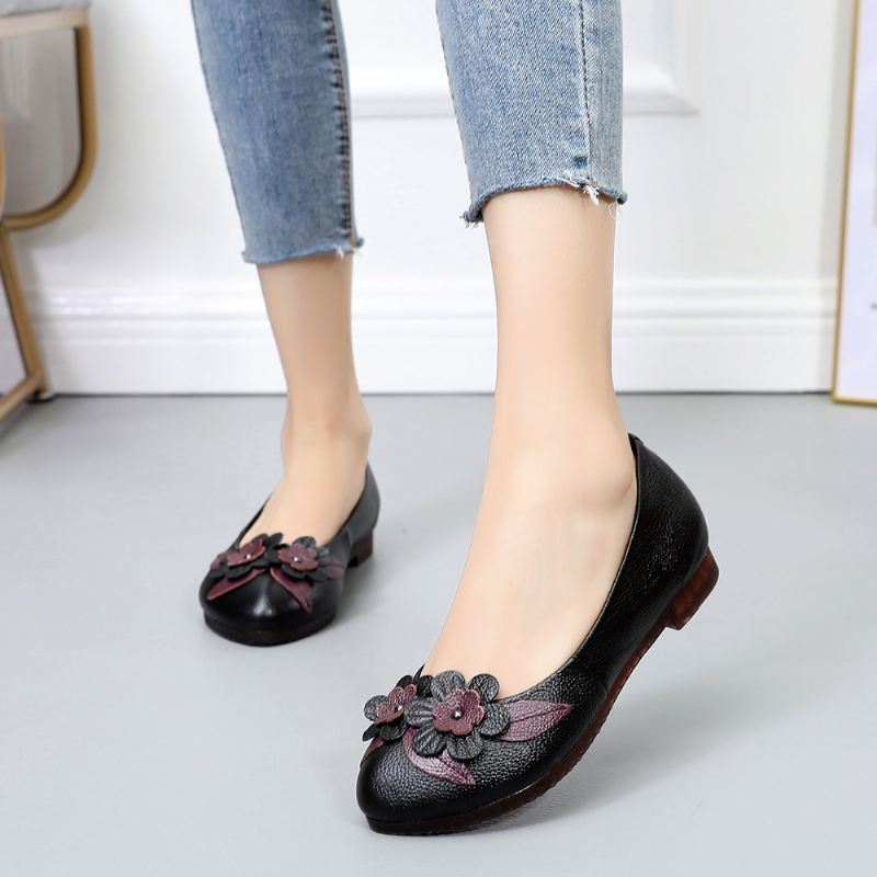Kvinder Blomster Decor Sole Bløde Læder Loafers