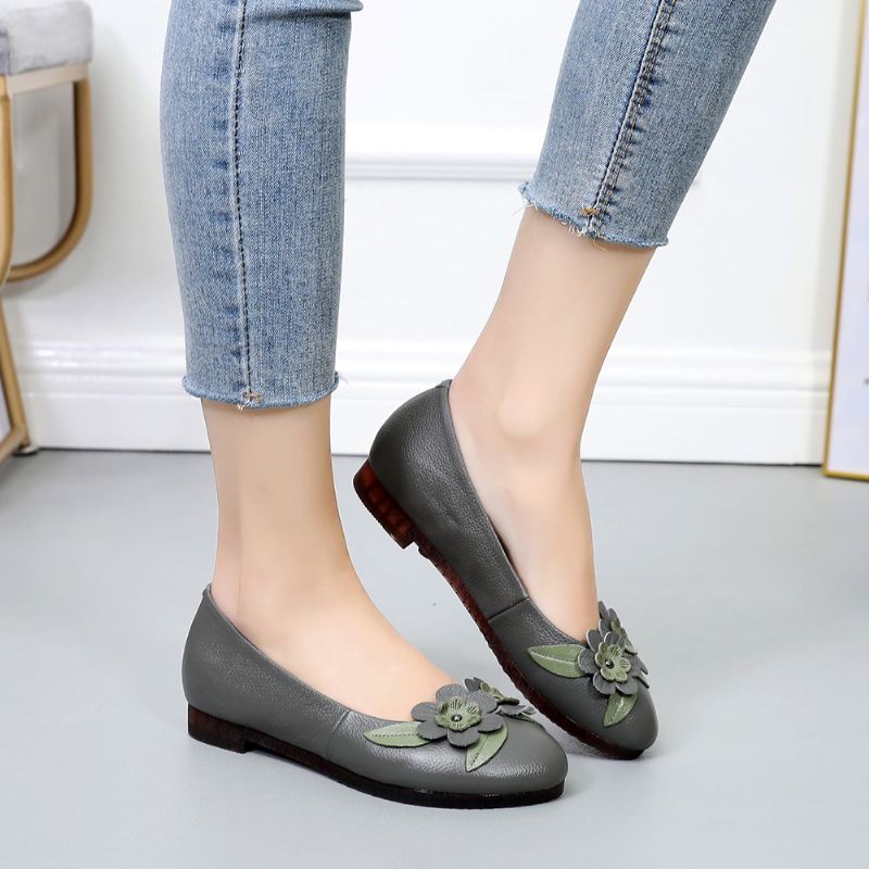 Kvinder Blomster Decor Sole Bløde Læder Loafers