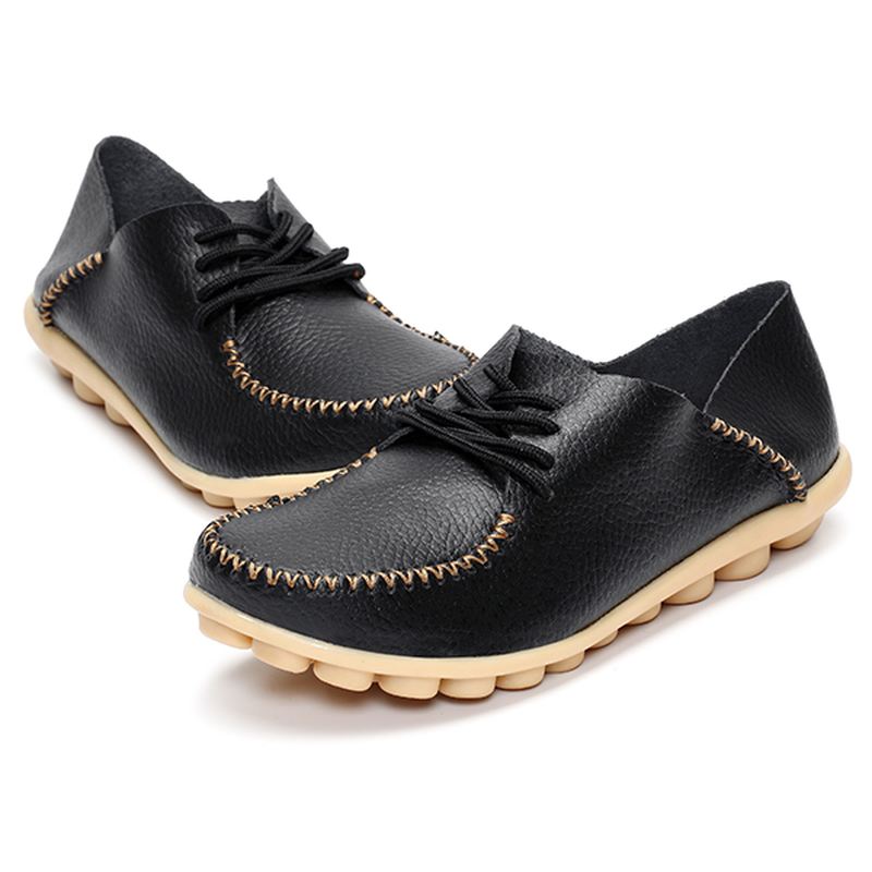 Kvinder Flade Sko Udendørs Snøre Rundt Tå Bløde Komfortable Casual Loafers