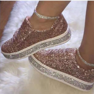 Kvinder Glitter Pailletter Mode Snørefest Fest Casual Platform Sko Flats
