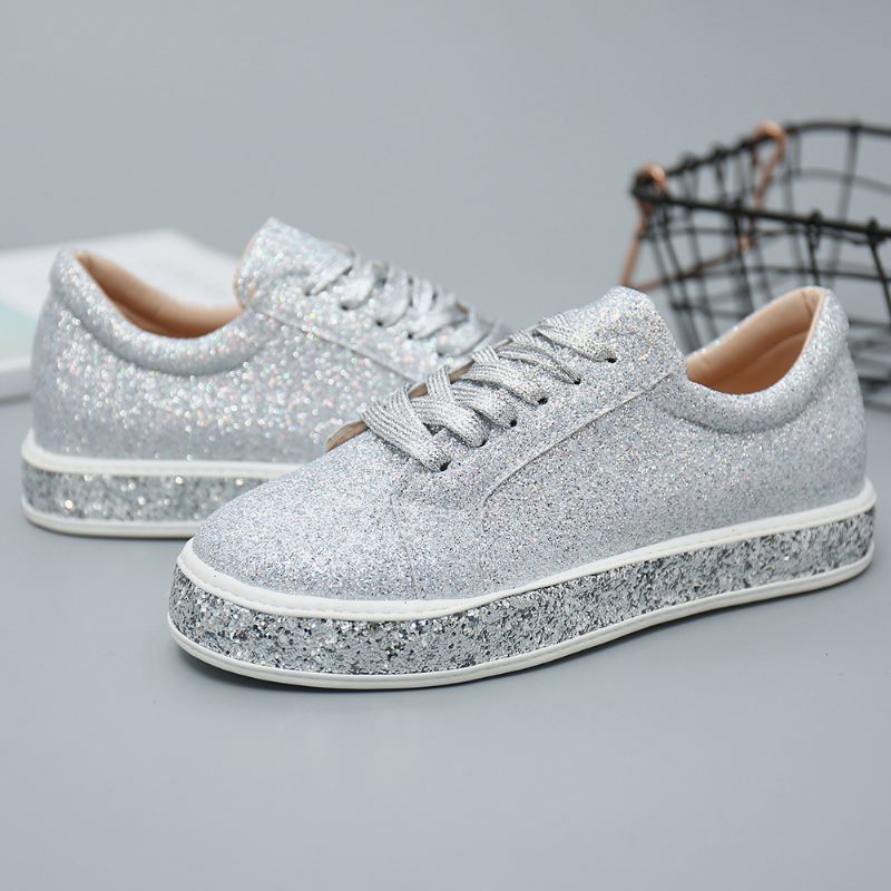 Kvinder Glitter Pailletter Mode Snørefest Fest Casual Platform Sko Flats