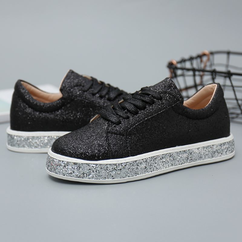 Kvinder Glitter Pailletter Mode Snørefest Fest Casual Platform Sko Flats